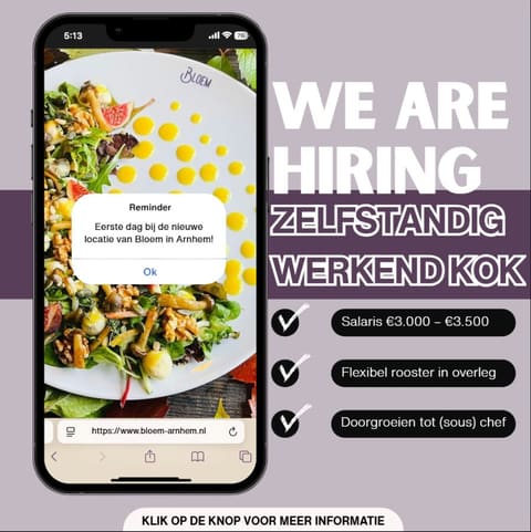 Wervingscampagne Zelfstandig werkend kok bij Bloem Arnhem